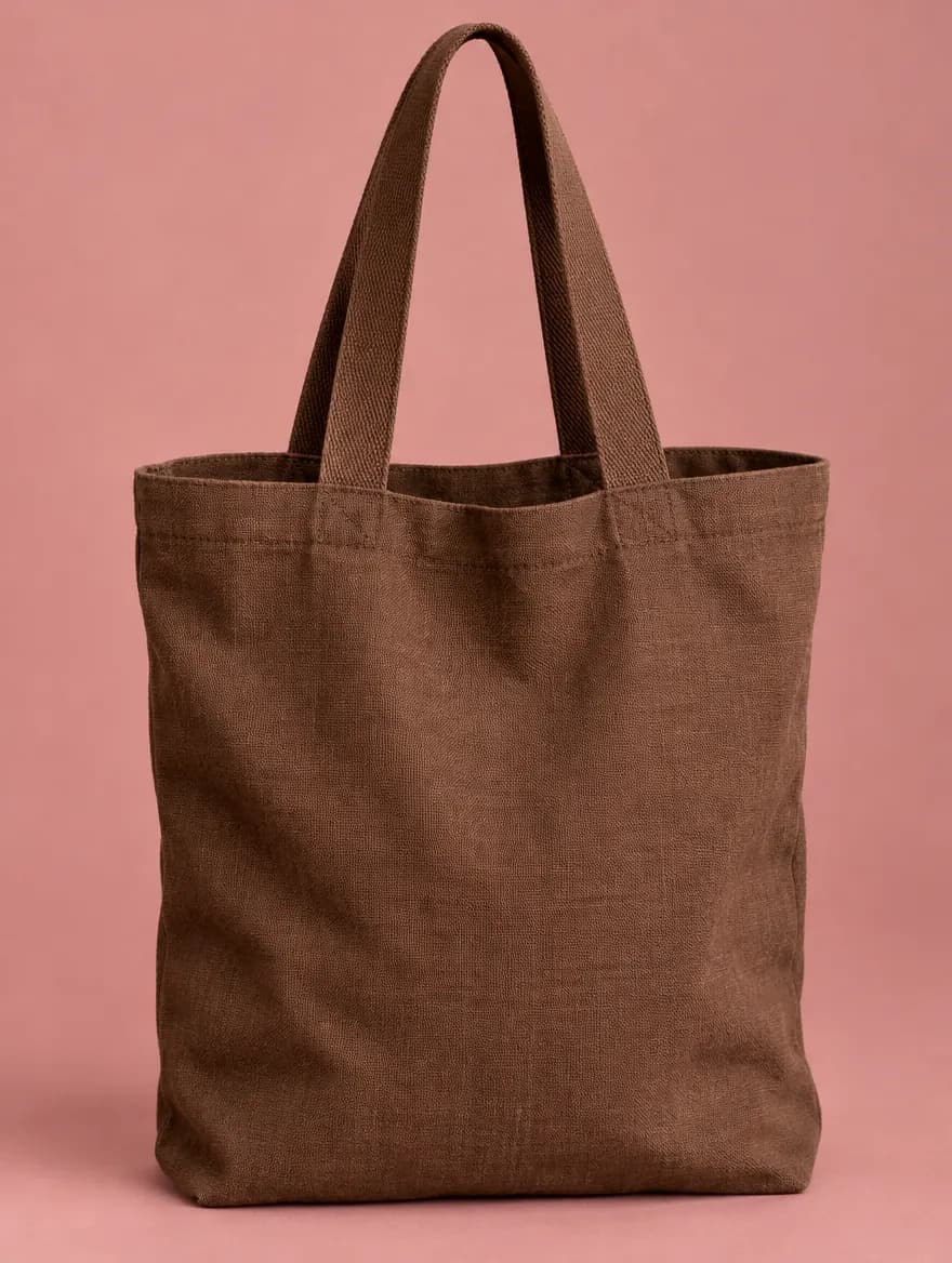 A cocoa-brown cotton shoulder tote with flat straps
